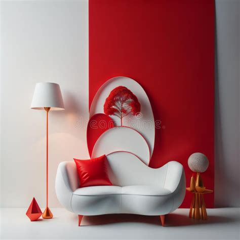 Interior of Modern Living Room with Red and White Armchair and Table ...