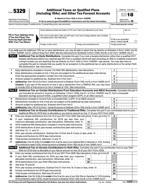 IRS Form 5329 2018 - 2019 - Printable & Fillable Sample in PDF