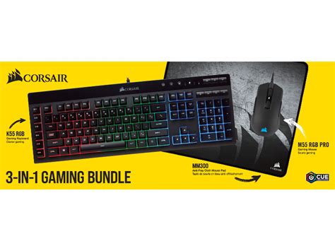 Corsair 3-in-1 Gaming Bundle (Includes K55 RGB Keyboard; M55 RGB Mouse ...