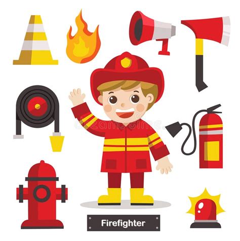 Firefighting Characters, Hose, Fire Station, Fire Engine, Fire Alarm, Extinguisher, Axe, And ...