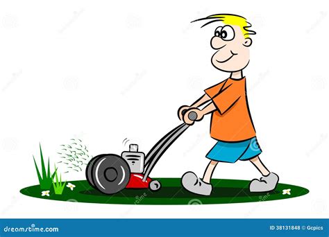 A Cartoon Guy Cutting the Grass Stock Vector - Illustration of pushing, clip: 38131848