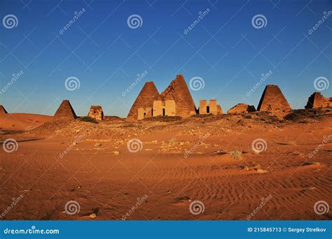 The Sunrise, the Ancient Pyramids of Meroe in Sahara Desert, Sudan ...