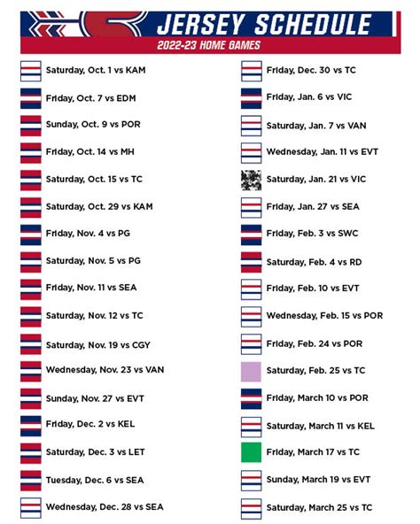 2022-23 Spokane Chiefs Home Jersey Schedule : r/spokanechiefs