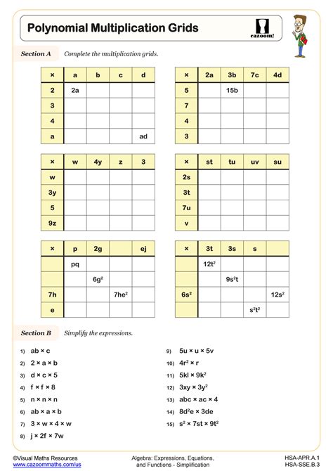 Polynomial Multiplication Grids Worksheet | Algebra I PDF Worksheets - Worksheets Library