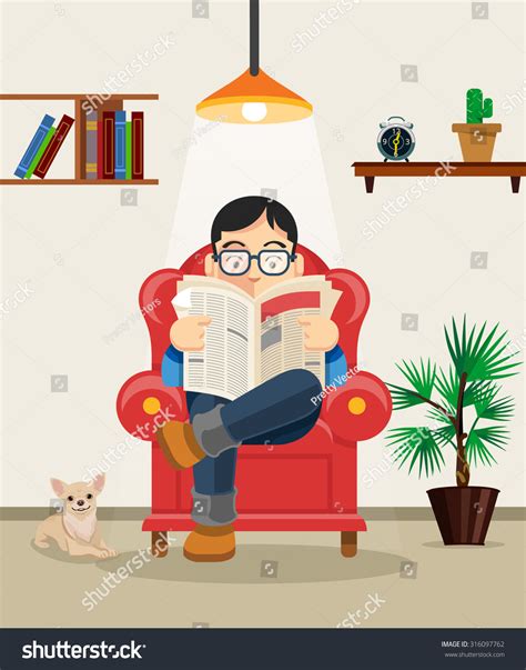 Man Reading Newspaper Vector Flat Cartoon Stock Vector (Royalty Free ...