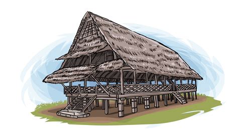 Rumah Baileo Traditional House of Maluku Indonesia Cartoon Hand Drawn ...