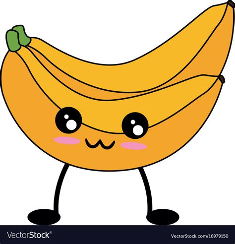 Bananas sweet fruit cute kawaii cartoon Royalty Free Vector