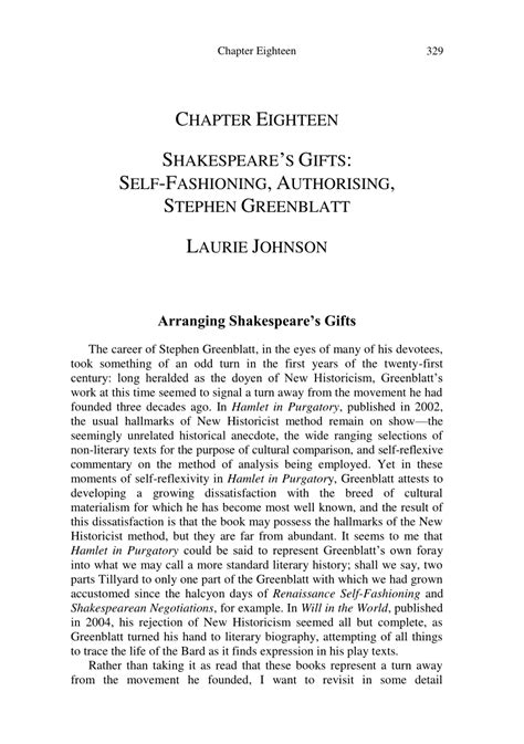 (PDF) Shakespeare's Gifts: Self-fashioning, Authorising, Stephen Greenblatt