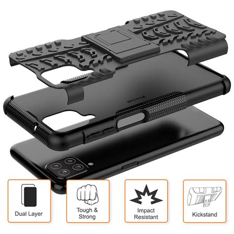 Dual Layer Rugged Tough Case for Samsung Galaxy A12 (Black)