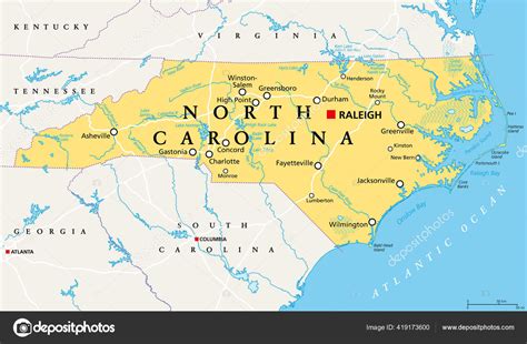 North Carolina Political Map Capital Raleigh Largest Cities State ...