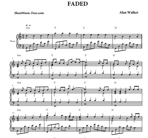 Alan Walker - Faded Free Sheet Music PDF for Piano | The Piano Notes