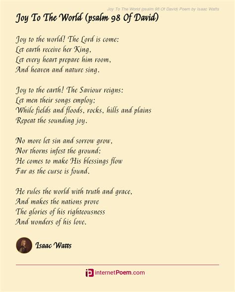 Joy To The World (psalm 98 Of David) Poem by Isaac Watts