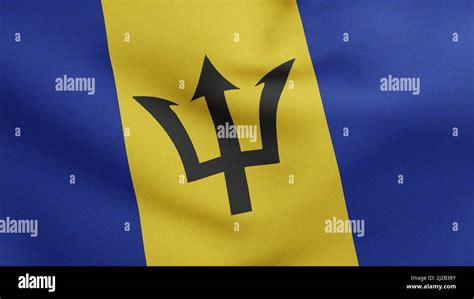 National flag of Barbados waving 3D Render, The Broken Trident or Barbados flag designed by ...