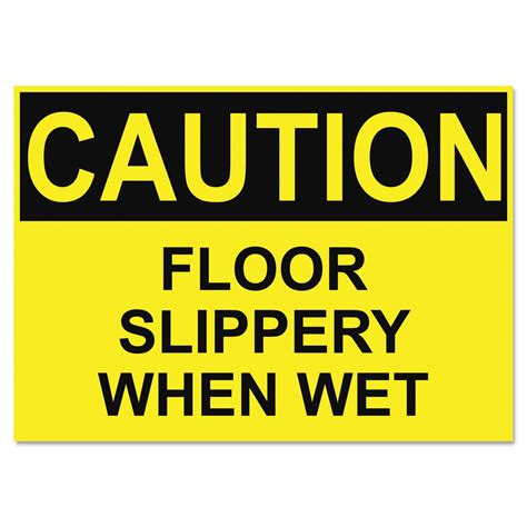 OSHA Safety Signs, CAUTION SLIPPERY WHEN WET, Yellow/Black, 10 x 14 ...