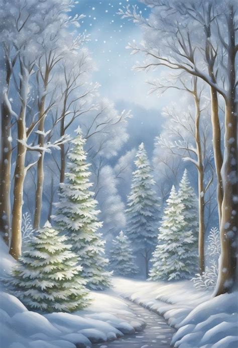 Snowy Winter Forest Watercolor Aesthetic | Achtergronden, Schilderij