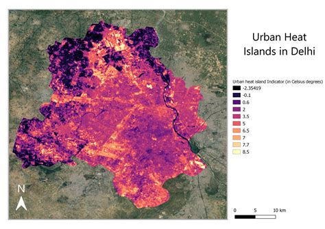 A urban heat island map I just made for Delhi. I needed a change.. and have too much time in my ...