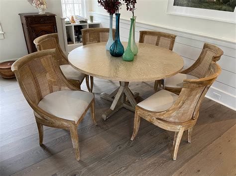 Contemporary Round Oak Pedestal Dining Table and Six Chairs ...