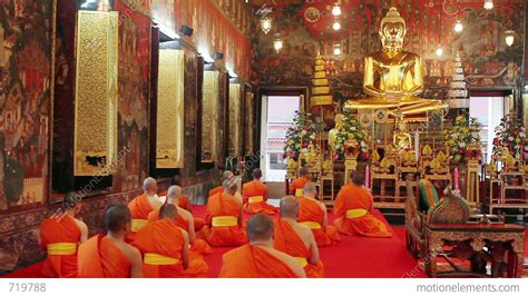 Buddhist Monks Pray In Temple Stock video footage | 719788