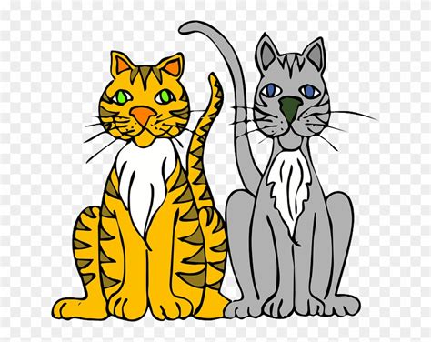 Stripes Cat, Gray, Brown, Two, Yellow, White, Cartoon, - Cats Clipart ...