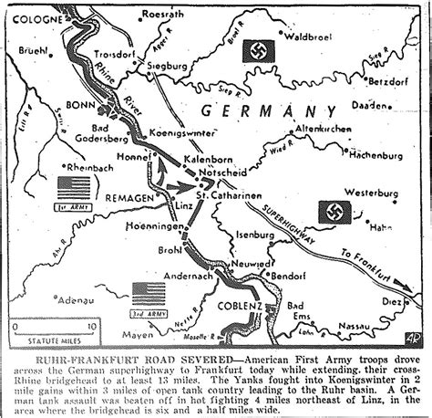 Map of Western Front, First Army severs Ruhr-Franfurt Road, extending ...