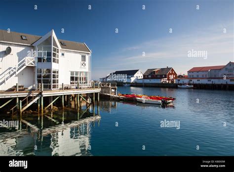 Henningsvaer, Norway - August 19,2017: Picturesque fishing port in Henningsvaer on Lofoten ...