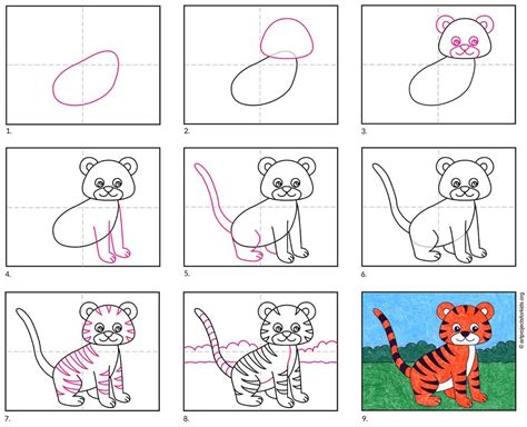 Easy Tiger Drawing for Kids Tutorial and Tiger Coloring Page | Tiger ...