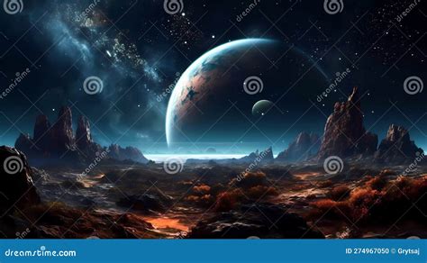 Planets and a Galaxy, Science Fiction Wallpaper. Fantasy Alien Planet Stock Illustration ...