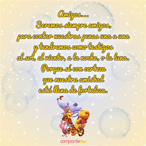 Poemas de amistad cortos con gifs de Winnie Pooh y Mickey con brillo