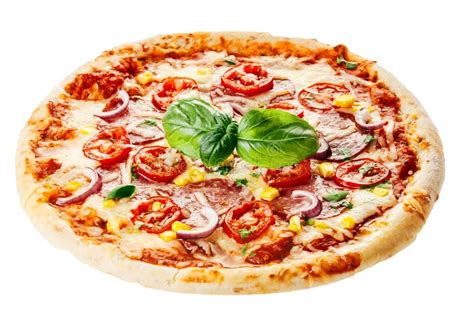 Fresh Baked Pizza on White Background Stock Photo - Image of base, corn ...