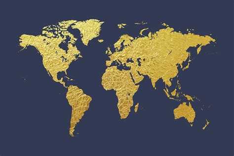 World Map Gold Foil Digital Art by Michael Tompsett - Pixels Merch