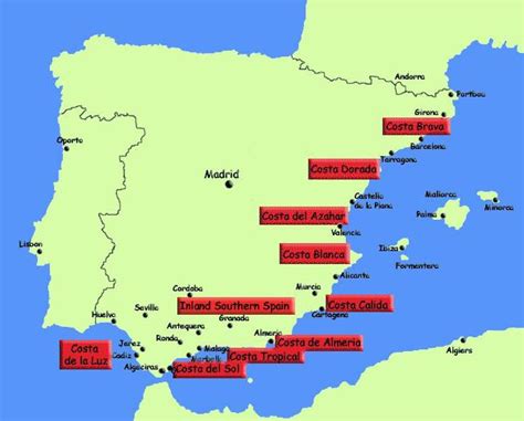 Map of southern Spain resorts - Map of southern Spain holiday resorts ...