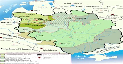 A map of Lithuania's expansion between the 13th and 15th centuries ...