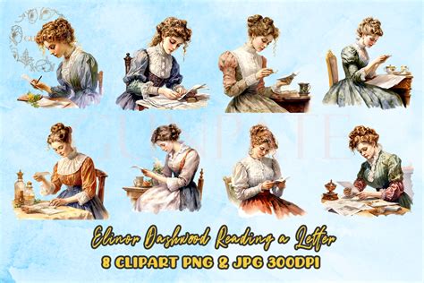 Elinor Dashwood Reading a Letter Clipart Graphic by Gunpate · Creative Fabrica