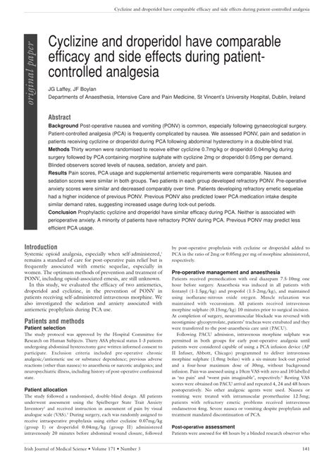 (PDF) Cyclizine and droperidol have comparable efficacy and side ...