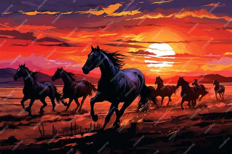 Premium AI Image | horses running in a sunset