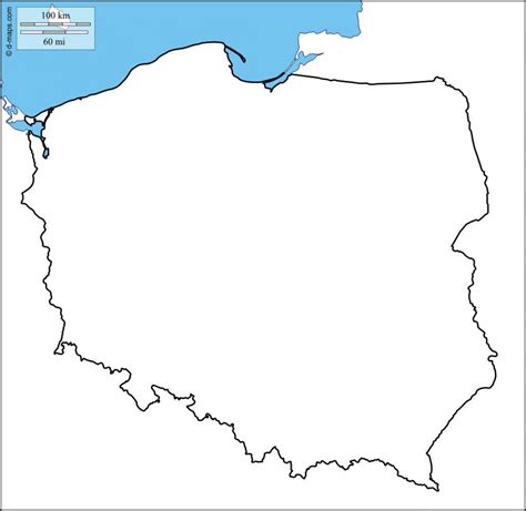 Polska mapa, plan - mapa Polski kontur (Europa Wschodnia - Europa)