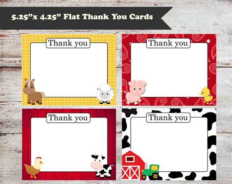 Editable Farm Thank You Cards, 4 Background Choices, Animals, Farm ...