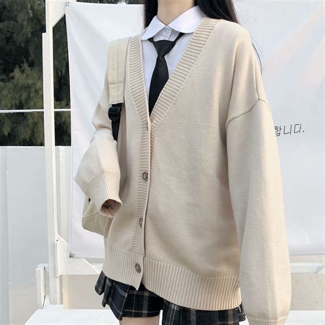 7.99US $ 50% OFF|Japanese Fashion College Jk Loose V-neck Cardigan 2020 ...