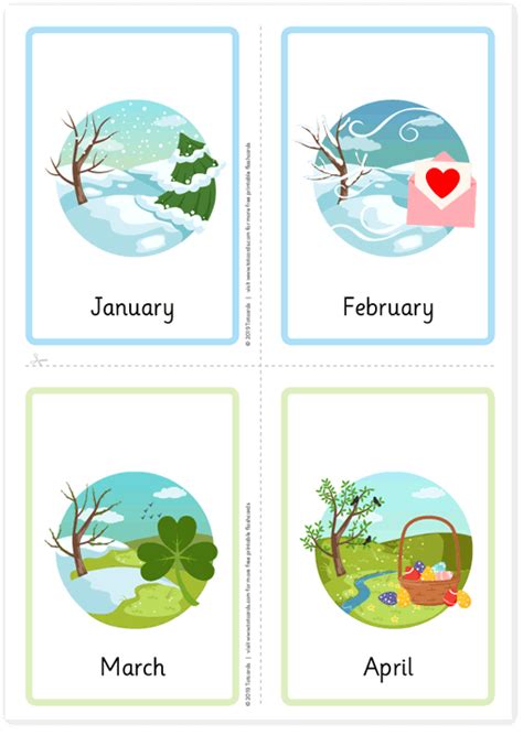 Free months of the year flashcards for kids - Totcards