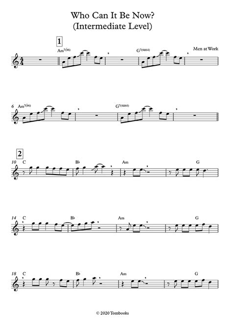 Who Can It Be Now? (Intermediate Level, Alto Sax) (Men at Work) - Saxophone Sheet Music