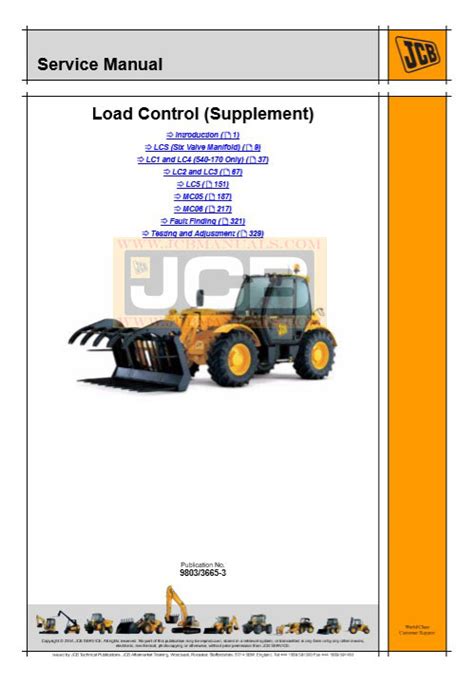 JCB Load Control Supplement Service Repair Manual