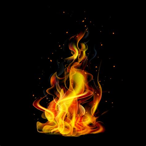 Realistic flame with black background vector 01 free download