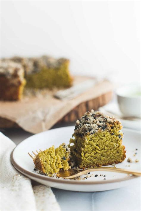 Gluten-free Matcha Cake with Black Sesame Streusel - Snixy Kitchen