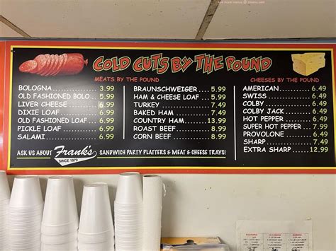 Menu at Frank's Butcher Shop, Wareham