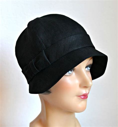 Black Linen Cloche Hat With Bow 1920s Cloche Hat - Etsy