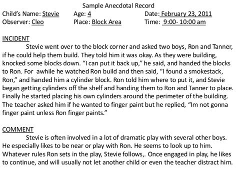 anecdotal record sample for preschool - Google Search | Anecdotal records, Kid names, Records