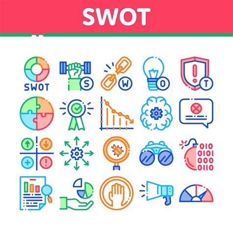 Premium Vector | Swot analysis strategy collection icons set