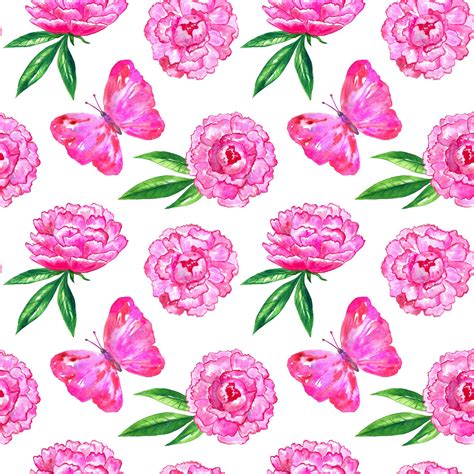 Premium Photo | Seamless pattern with peonies and pink butterfly. hand ...