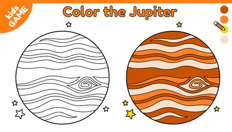 Page of coloring book for kids. Color cartoon the Jupiter in space. Outline planet of solar ...