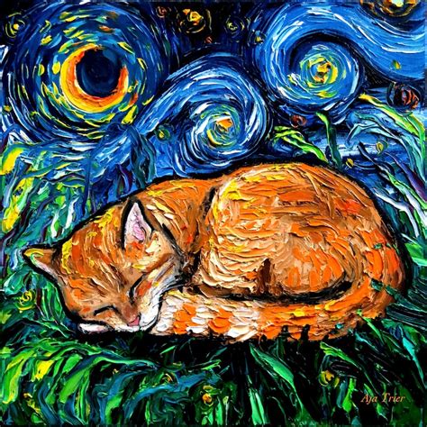 Orange Tabby Cat Art Starry Night Art Print picture by Aja | Etsy